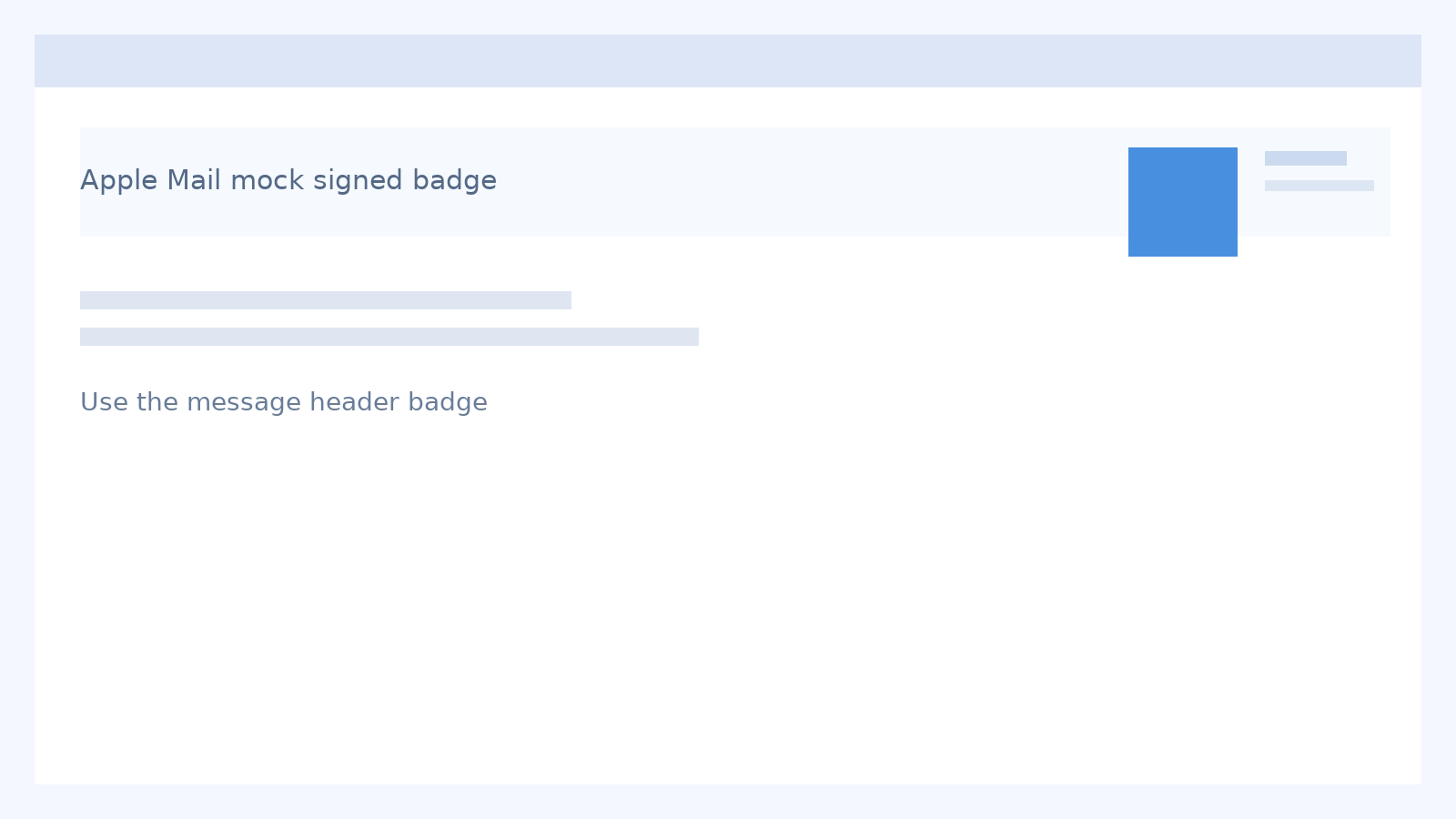 Mock Apple Mail message header showing the signed badge area.