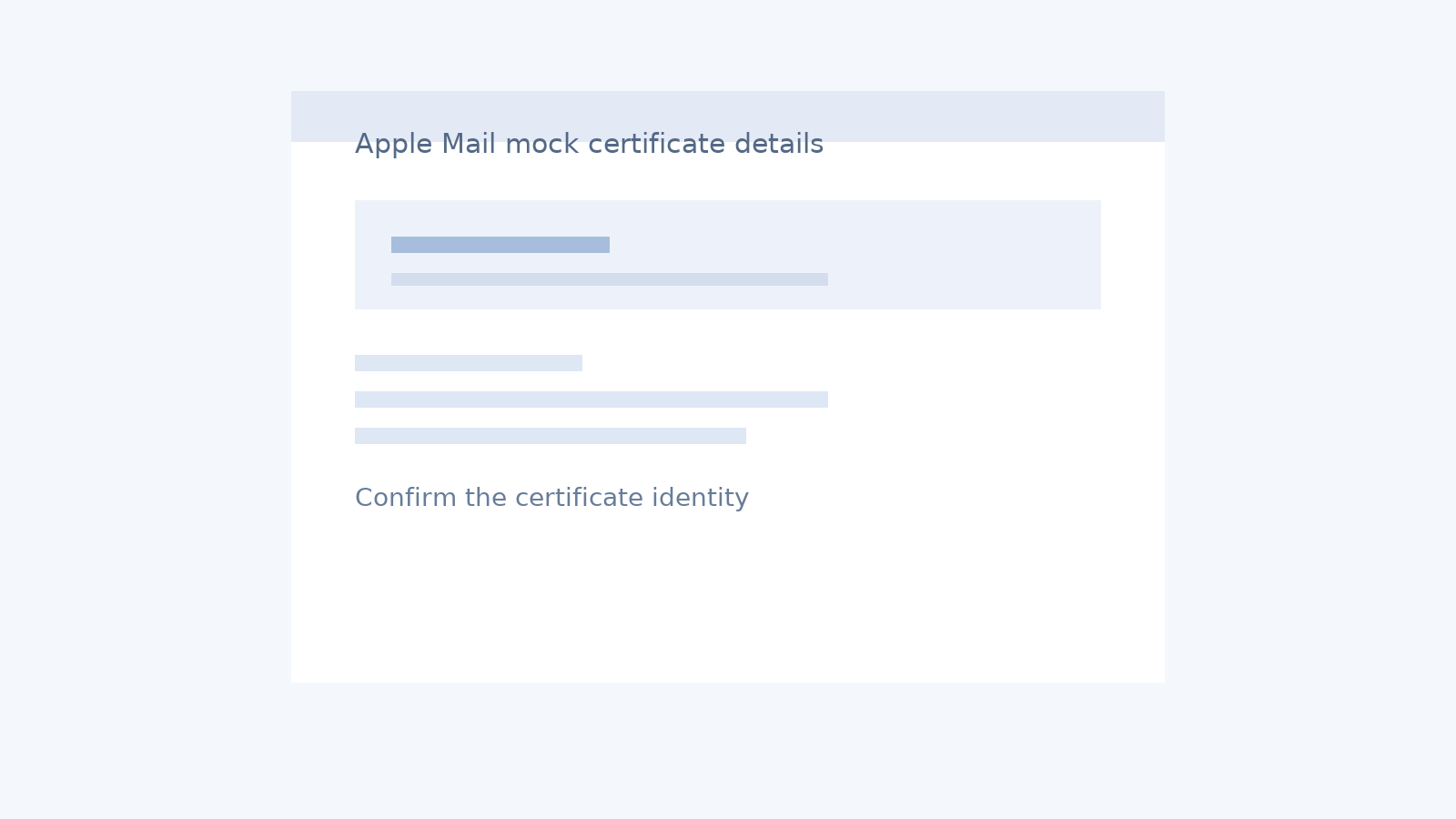 Mock Apple Mail certificate details view showing the sender identity.